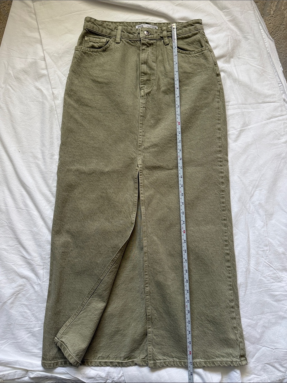 Zara Olive Maxi Skirt with Front Slit